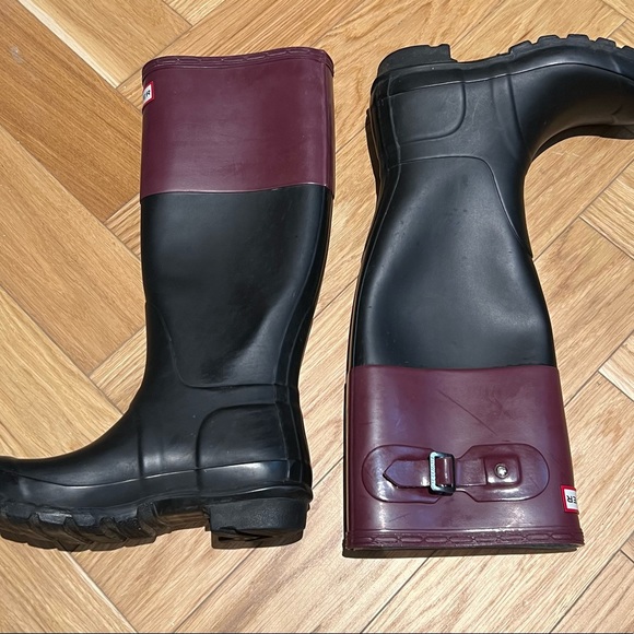 Knee-length black/purple Hunter rainboots size 5 - Picture 7 of 9